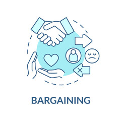 Bargaining turquoise concept icon. Trying to change situation. Divorce stage abstract idea thin line illustration. Isolated outline drawing