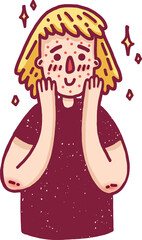 Cute body positive girl with acne and problem skin. Character in cartoon style