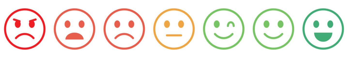 Set of colored emoji. Set of emoticons line icons.