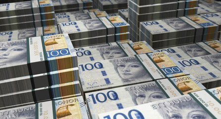Sweden Krona 100 SEK banknote money 3d illustration - obrazy, fototapety, plakaty