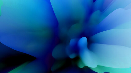 Beautiful colorful blue geometric flower composition on dark background Abstract liquid