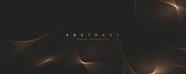Abstract shiny color gold wave design element on dark background.