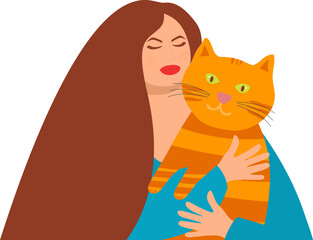 Young woman is holding a cat in her hands.