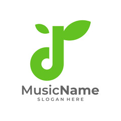 Set of Music Leaf Logo Vector Icon Illustration. Leaf Music logo design template