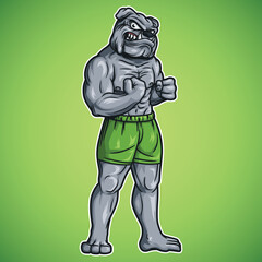 Bulldog Logo Mascot Illustration standing for Fitness