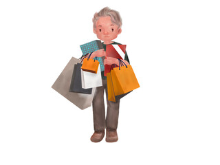 grandparents  with shopping bags