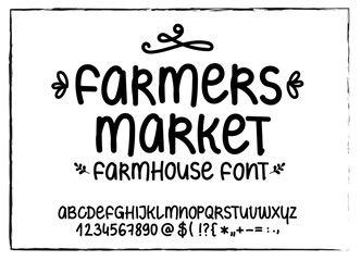 Hand written Farmhouse style font with letters numbers and signs vector set