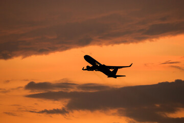 airplane at sunset