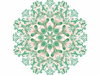 Mandala with floral patterns. Yoga template. Round gradient mandala on white isolated background. Boho mandala with watercolor background. Digital art illustration