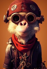 Porträt eines brutalen Affenpiraten. Mittelalterlicher Piratenaffe in einem Vintage-Kostüm vor einem Waldhintergrund. 3D-Rendering. © designprojects