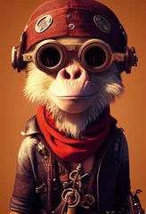 Porträt eines brutalen Affenpiraten. Mittelalterlicher Piratenaffe in einem Vintage-Kostüm vor einem Waldhintergrund. 3D-Rendering. © designprojects