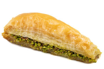 Pistachio baklava or carrot slice baklava isolated on white background. Traditional Turkish cuisine...