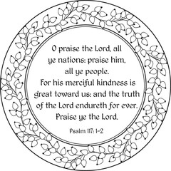 Berries round frame with psalm 117:1-2 text