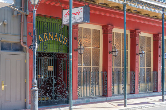 Main entrance to Arnaud's Restaurant in the French Quarter on October 8, 2022 in New Orleans, Louisiana, USA