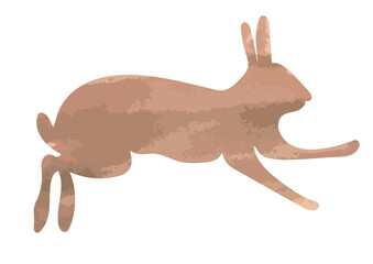 Outline silhouette of a colored hare, rabbit. Wild watercolor animal pose