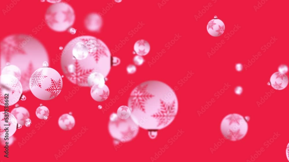 Poster abstract seamless loop beautiful red christmas balls ornaments flow from left to right side animatio