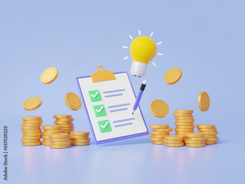 Aufkleber stack coins with checklist icon lightbulb clipboard paper assurance guarantee quality customer infor