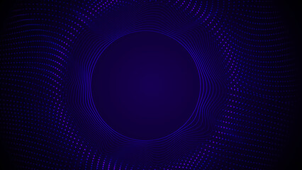 Abstract Neon Dark Blue Circle Waves Texture Background