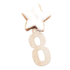 Wooden number , eight December, Advent calendar, wooden number on a transparent background