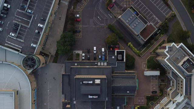 Drone view of modern buildings in Basildon, England