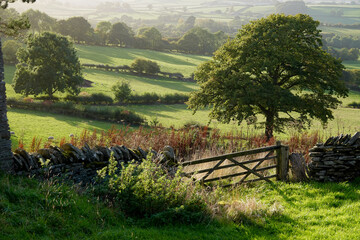 View across Wye valley farmland, from Llanigon, north of the Black Mountains.