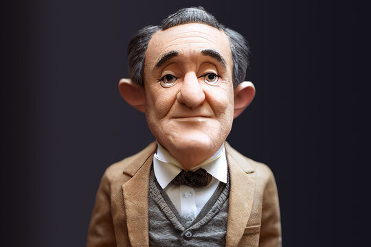 3D rendered portraits of Thomas Alva Edison wool felt dolls, cartoon cute historical figures, can be used for education, cultural commentary, and magazine reports.