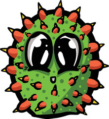 Cartoon Cactus or Succulent Character with Face In Vector Illustration