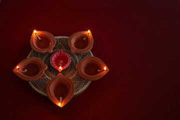 Happy Diwali. Diya lamps lit during diwali festve celebration