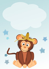 birth announcement card for baby boy with monkey
