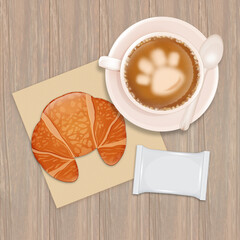 illustration of breakfast with cappuccino and brioches