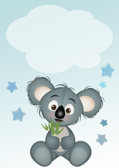 birth announcement card for baby boy with koala