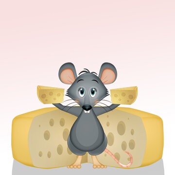illustration of little mice with cheese