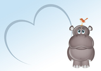 birth announcement card for baby boy with hippo