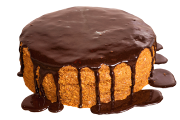 Chocolate birthday cake in PNG isolated on transparent background