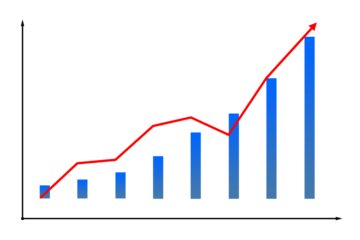 Financial diagram icon on chart with red grown arrow and bar in PNG isolated on transparent background