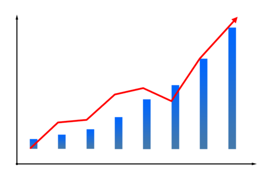 Financial diagram icon on chart with red grown arrow and bar in PNG isolated on transparent background - Powered by Adobe
