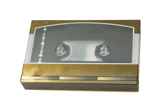 Old cassete tape mint condition in box in PNG isolated on transparent background
