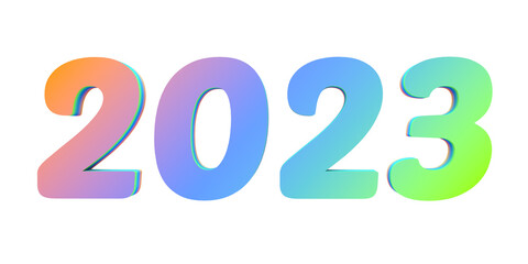 Colorful number 2023 isolated on background. New Year. 3D render