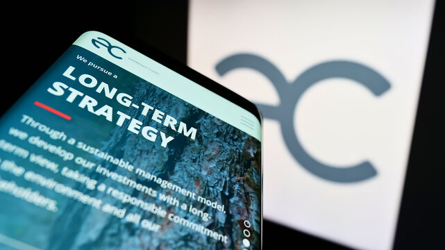 Stuttgart, Germany - 10-01-2022: Mobile phone with website of Chilean company Empresas Copec S.A. on screen in front of business logo. Focus on top-left of phone display.