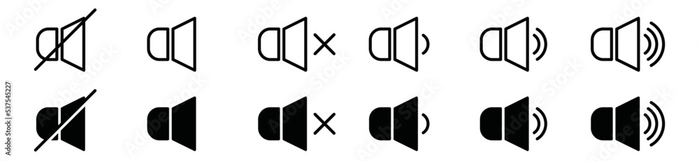 Poster audio speaker volume sound icon vector set. audio device for app or website symbol illustration. hea