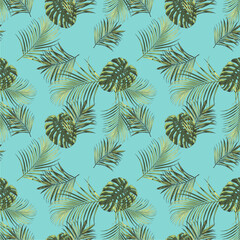 palm tropical leaves vintage print design vector seamless pattern