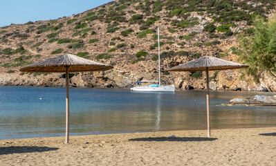 Beach at the harbor at Faros in Sifnos island