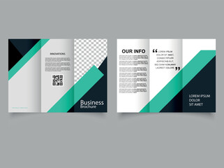 Green black abstract trifold brochure. Catalog Vector . Flyer for printing.