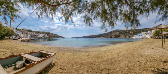 Panorama of the beach at Faros on Sifnos Island in Greece