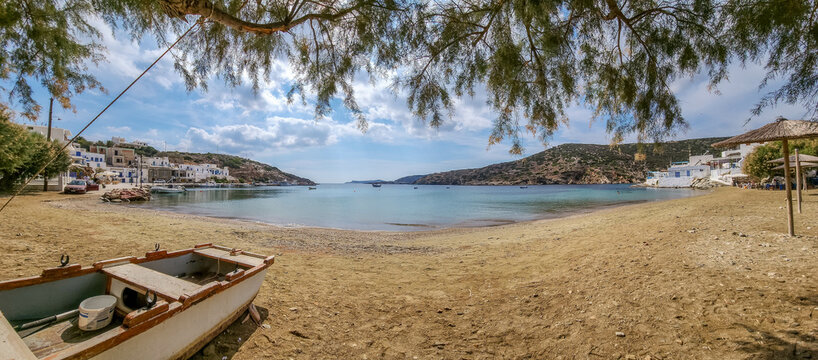 Panorama of the beach at Faros on Sifnos Island in Greece