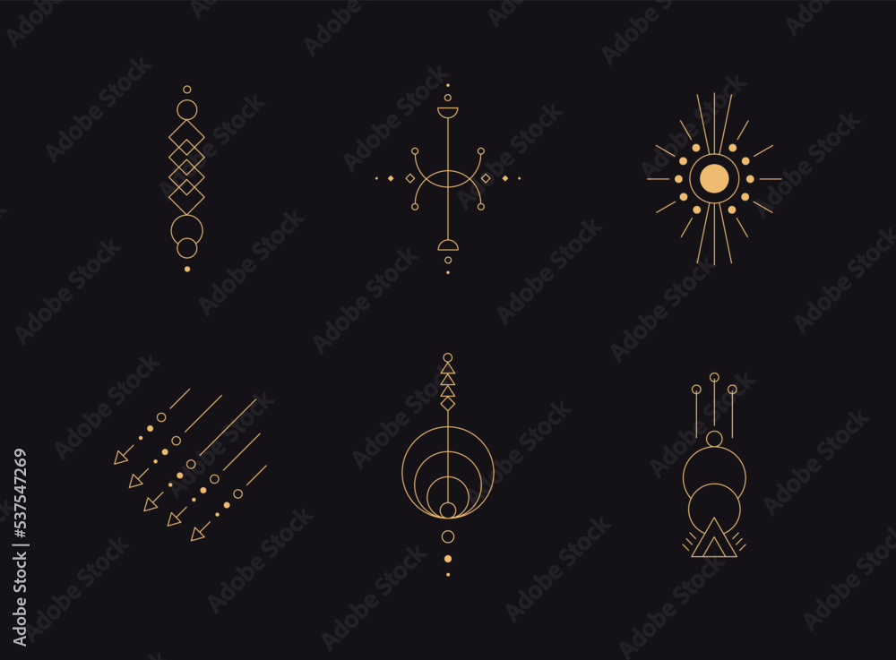 Aufkleber set of moon and sun line art. minimal boho linear symbols. celestial mystic element. vector line art