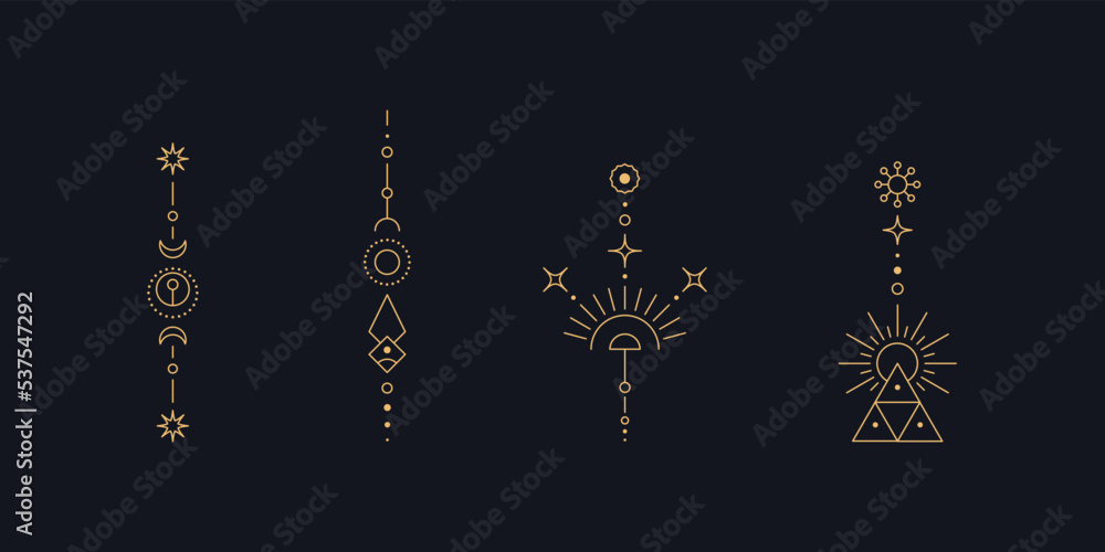 Poster set of moon and sun line art. minimal boho linear symbols. celestial mystic element. vector line art