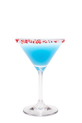 Blue cotton candy cocktail on white background. A holiday drink for celebrating the New Year and Christmas