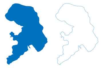 Obraz premium Lake Great Prespa (North Macedonia, Albania, Greece) map vector illustration, scribble sketch Prespa map