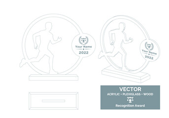 Marathon competitions trophy vector template, Marathon runner trophy template, Marathon championship recognition award, Best runner award